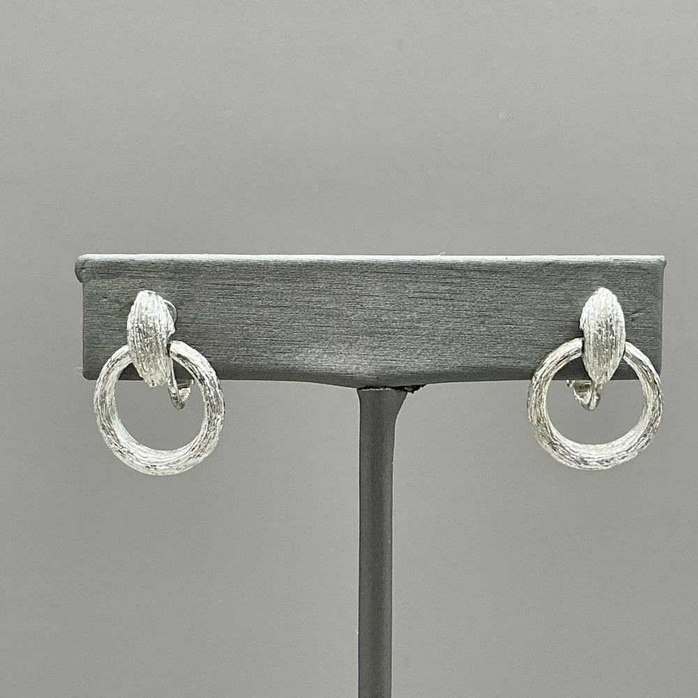 Vintage Napier Earrings Silver Tone Hoop Womens Screw Back Textured Jewelry